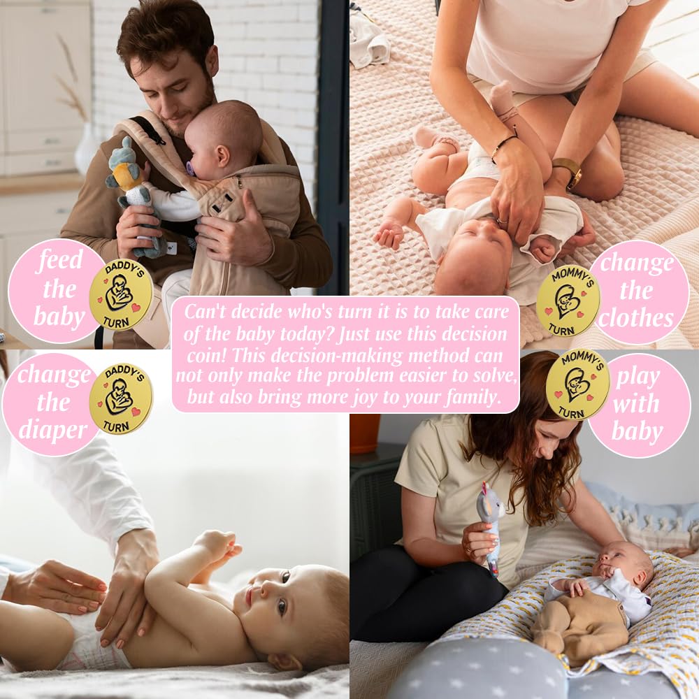 Lovely Double-Sided New Parents Funny Decision Coin with Blessing Card for Couples, Flip Decision Coin as Pregnancy Gifts New Baby Gifts for New Mom Dad