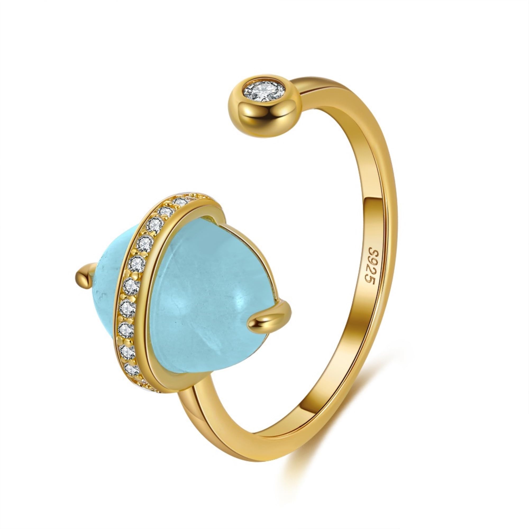 Anillo Promesa Mujer Plata de Ley 925 Anillo Fino Ajustable de Compromiso con Aguamarina Regalo Cumpleaños