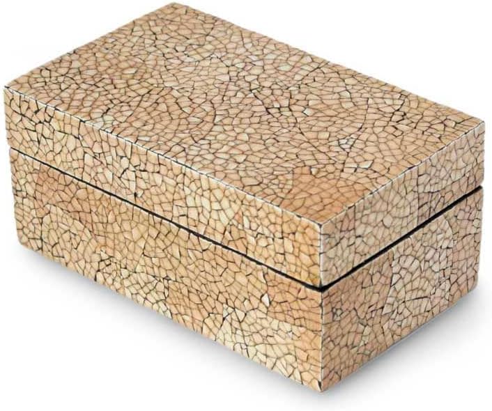 NOVICA Artisan Handmade Eggshell Mosaic Box Lacquerware Mango Wood Beige Woodmango Thailand Decor Accessories Decorative Boxes Cognac [2.4in H x 4.9in W x 3in D] ' Radiant Earth'