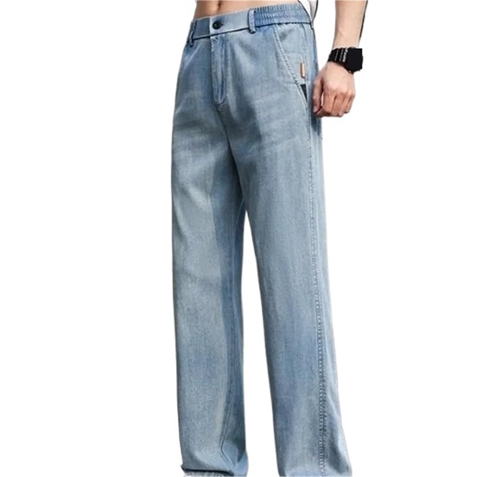 Pantalones Vaqueros de Verano for Hombre, Finos y Ligeros, de Corte Recto, elásticos, Informales, Ajustados para Pantalones de Hombre(Black,31)