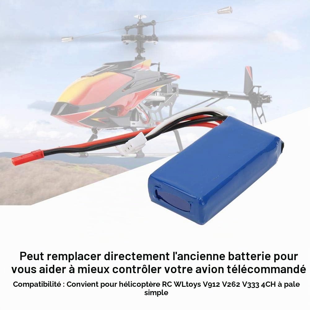 Batterie Rechargeable, 7.4V 850MAH Batterie de RC Jouet pour WLjouets V912 V262 V333 4CH Hélicoptère RC à Lame Unique