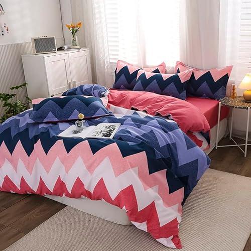 Milanket Homebasics Chevron Blue Pink 100% Cotton Reversible Duvet Cover Set Geometric Striped Comforter Cover Colorful Chevron Bedding For Kids Boys Girls Teens Adults (86X94 Inches) #TOP6