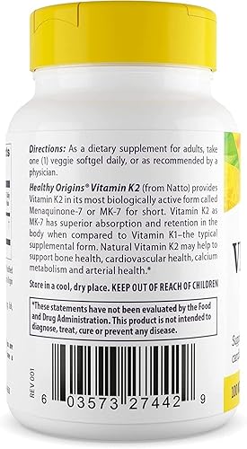 Vista 3 de Healthy Origins Vitamina K2 como suplemento MK-7, 100 mcg, 60