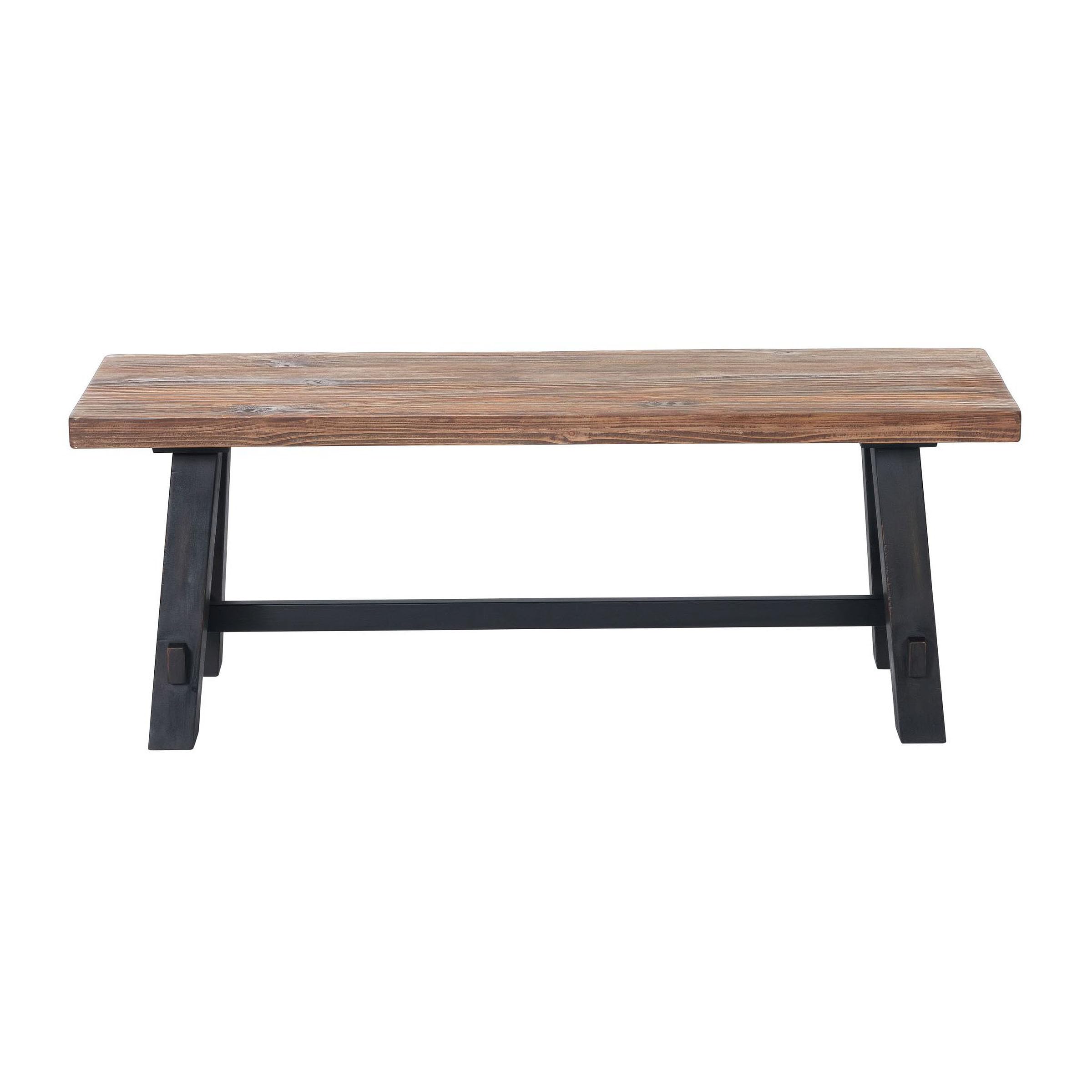 Adam 48-Inch Rustic Industrial Solid Wood Entryway Bench with Distressed Black Sawhorse Legs – Sturdy Accent Seating for Living Room, Mudroom, Dining Room, and Laundry Room by Alaterre Furniture