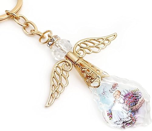 Miniatura 2 de RBN Llavero de oro con ángel de la guarda de bautismo, recuerdo de bautizo, comunión, boda, ducha, cumpleaños, fiesta, 12 unidades, Oro, Cadena