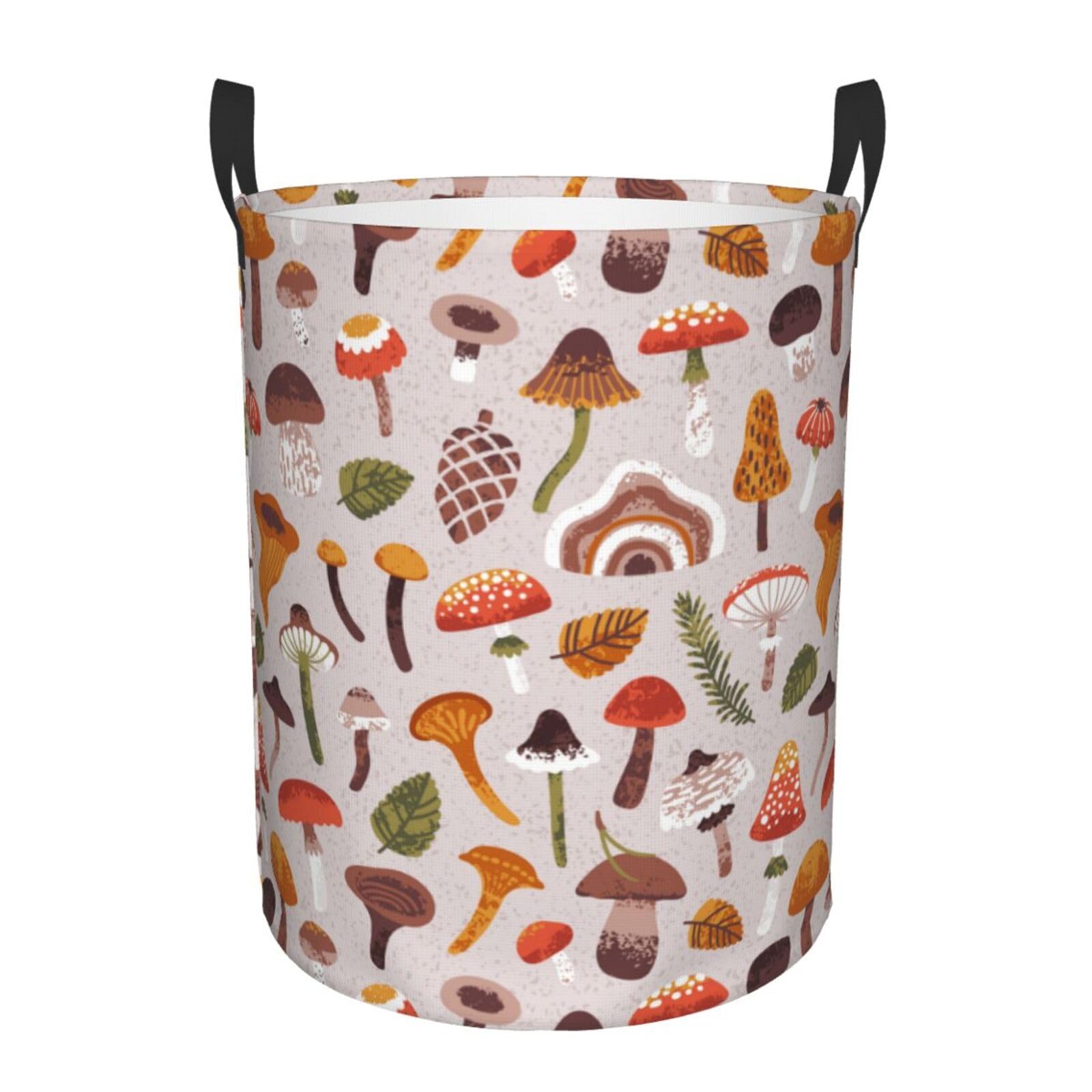 Laundry Basket Mushrooms and Leaves Laundry Hamper Waterproof Idea Hampers Large Collapsible Baskets with Handle Suitable for Bedroom Bathroom Utility Room Kitchen