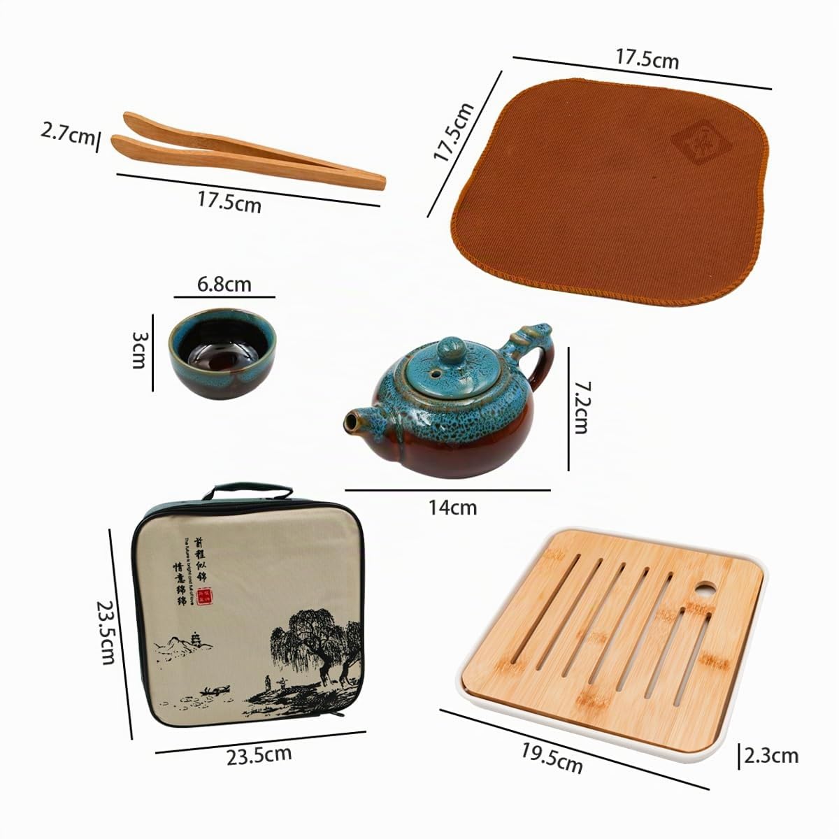 Juego de té de Viaje Negro Servicio de té japonés con Tetera Mini Juegos de té Gongfu para Adultos Regalos para Hombres