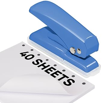 JIKIOU Single Hole Punch, 40 Sheets Punch Capacity Hole Puncher Single, Small Hole Punch with Non-Slip Removable Base, One Hole Puncher for Crafts Scrapbooks Paper Chipboard Blue