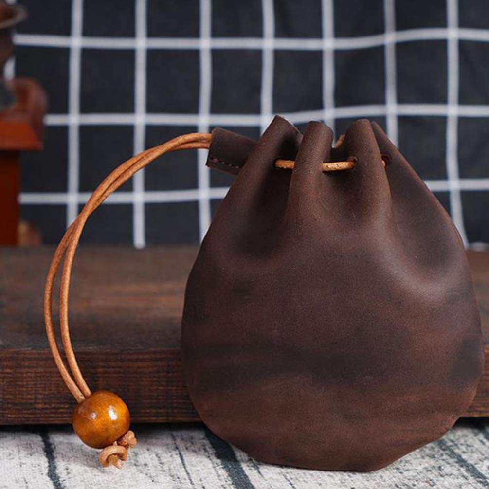 Set Of 4 Black Genuine Leather Drawstring Pouches – Small Bags For Jewelry, Coins 3 thumbnail image