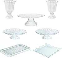 Kit 1 Boleira 30cm +2 Boleira 23cm + 2 Bandeja + 2 Vaso Slim - Perfeito para Festa de Aniversário, Decoração de Casa e Eventos em Geral - Acrílico Lapidado de Luxo