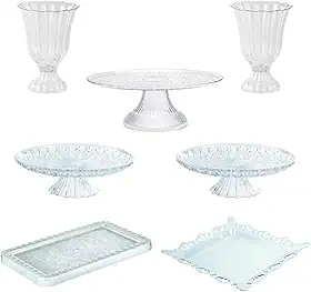Kit 1 Boleira 30cm +2 Boleira 23cm + 2 Bandeja + 2 Vaso Slim - Perfeito para Festa de Aniversário, Decoração de Casa e Eventos em Geral - Acrílico Lapidado de Luxo