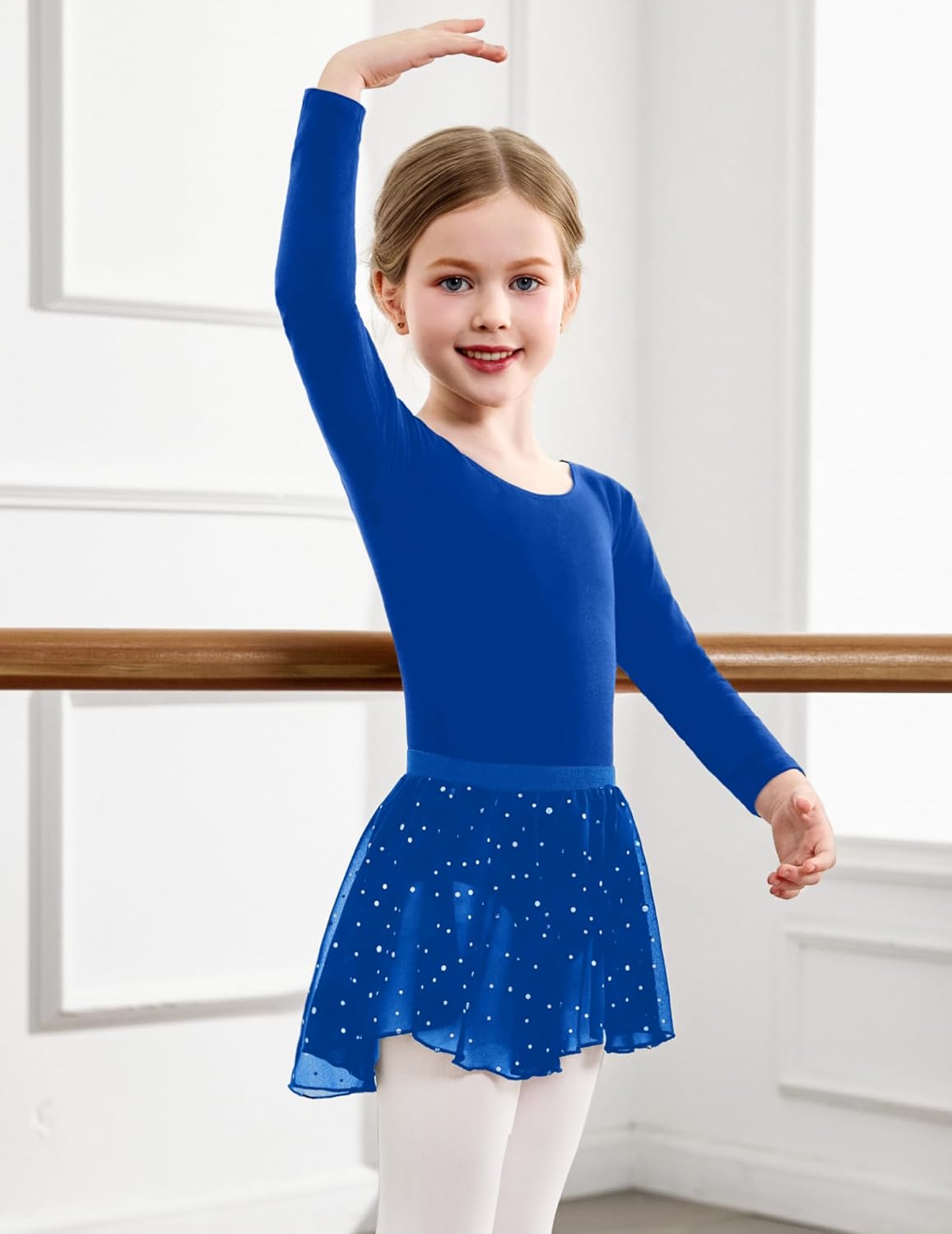 Zaclotre Girls Ballet Leotards Toddler Long Sleeve Crisscross Back Dance Dress Outfit with Removable Shiny Skirt Combo - Image 4