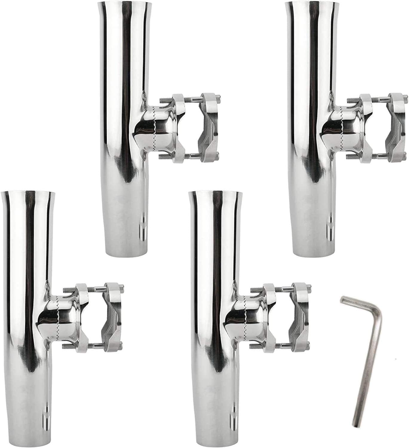 YaeMarine 4 Pack Boat Fishing Rod Holder Stainless Tournament Style Clamp on Fishing Rod Holder for Rails 1-1/4" to 2" Rail Mount Rod Holder