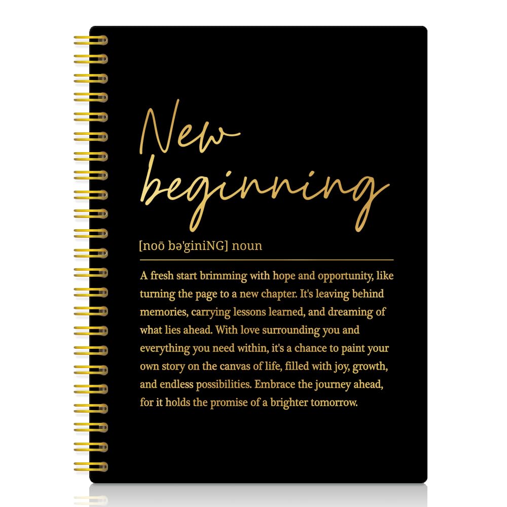 XQLZY New Beginning Definition Black Gold Spiral Notebook, Inspirational Quotes Gifts for Women, New Job Gifts for Sister BFF, Coworker Leaving Gifts