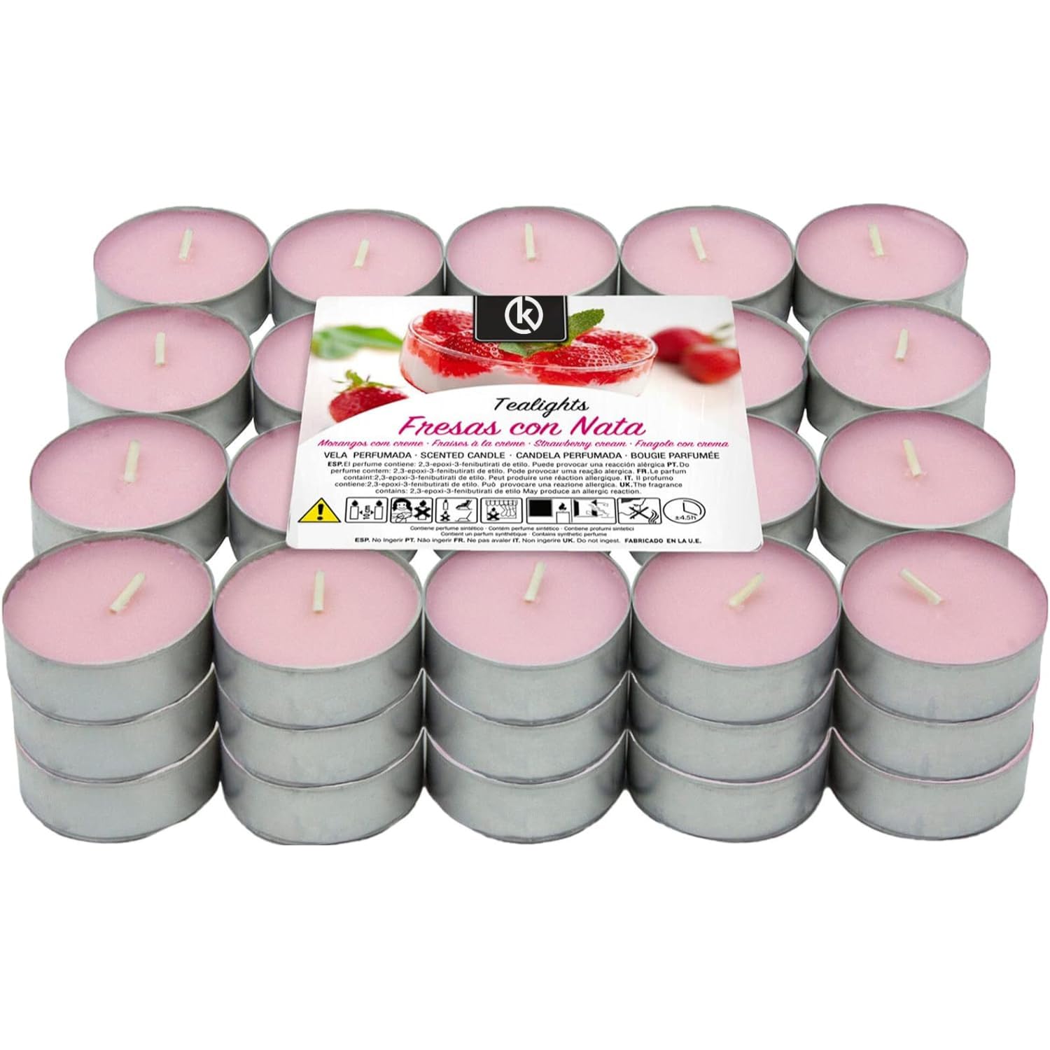 KROWN - Velas de Té Perfumadas, Velas Decorativas Aromáticas (Fresas con Nata, 20 Velas)