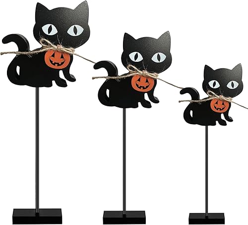 3 piezas de decoración de mesa de pie de Halloween, bandeja escalonada de madera, decoración de escritorio, fantasma, gato, murciélago, centro de