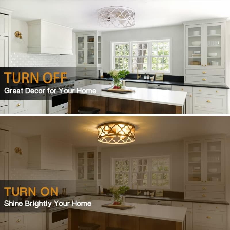 Miniatura 7 de Bargeni Lámpara de techo empotrada, lámpara de techo de 13 pulgadas, accesorios de cocina de 3 luces, acabado blanco antiguo rústico, lámparas de