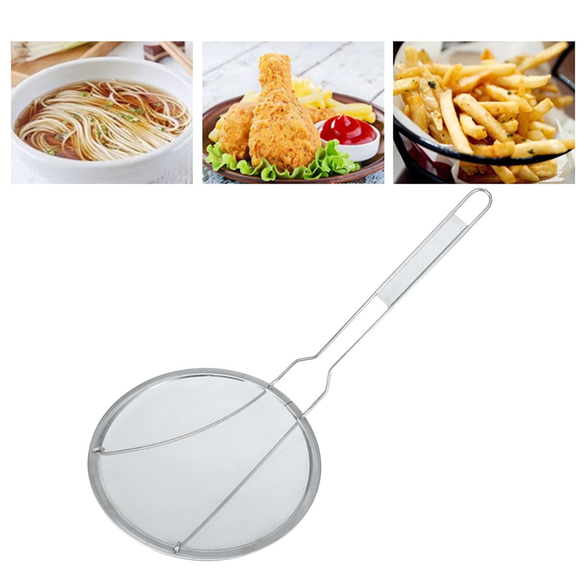 Colador de fregadero Colador de acero inoxidable Colador de malla fina, colador de acero inoxidable Cucharón de espumadera Cocina para el hogar Fideos Colador de papas fritas con mango resistente Co