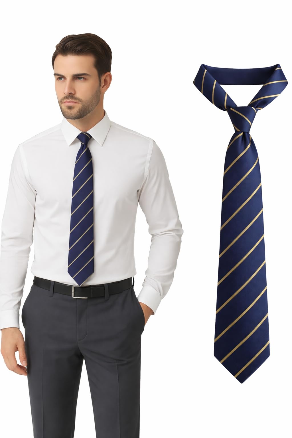 random stripe Classic 2-Color Options Men’s Premium Striped Tie | Black & Gold/Navy Blue & Gold Necktie | Formal Business Tie for Men-picture-47