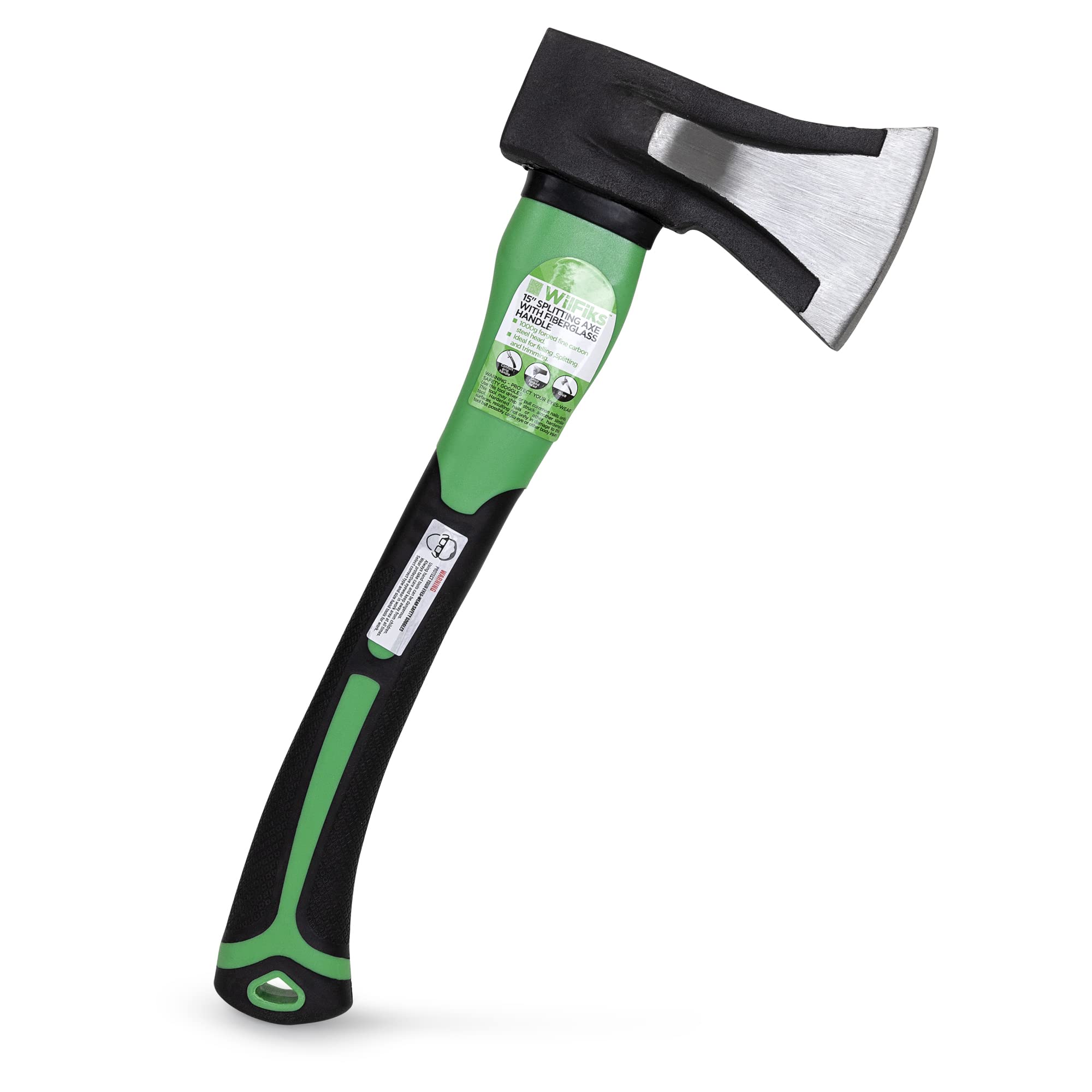 WilFiks Splitting Axe, 15” Camping Hatchet for Chopping and Kindling Wood and Branches, Forged Carbon Steel Hand Maul Tool for Gardening, Fiberglass Shock Reduction Handle with Anti-Slip Grip