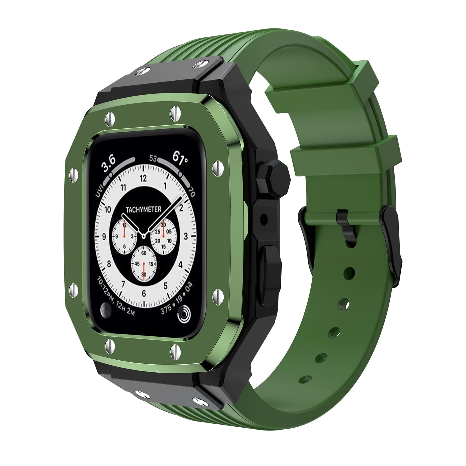 CZKE Modification Mod Kit for Apple Watch Band Case 44mm 45mm 42mm for Apple Watch Silicone Watch Band + Stainless Steel Watch case (Color : Green,
