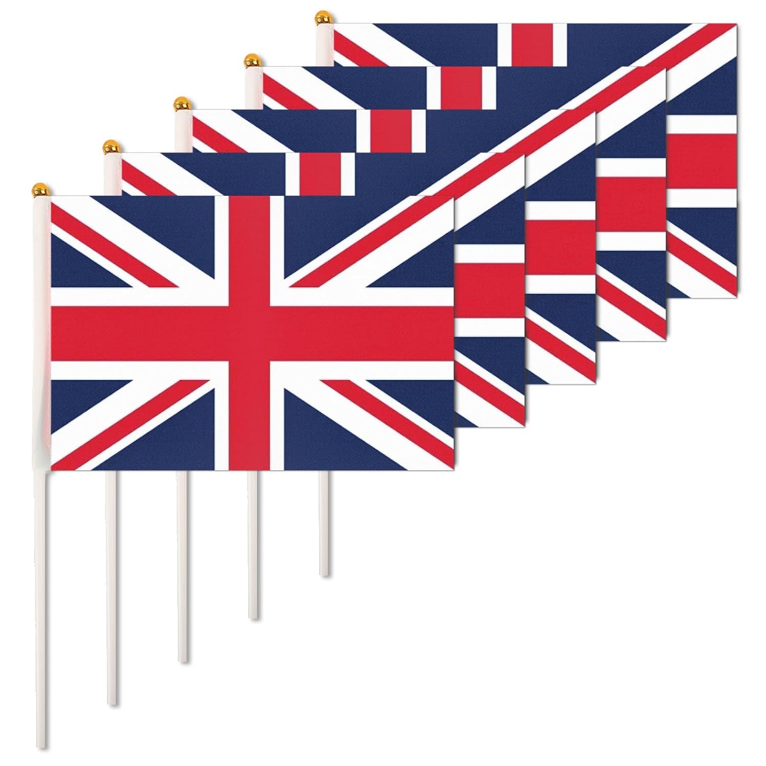 ANLAIBO British Union Jack Hand-Held Flags, 14 x 21 cm, Pack of 25, 30 cm White Pole, Party Decorations