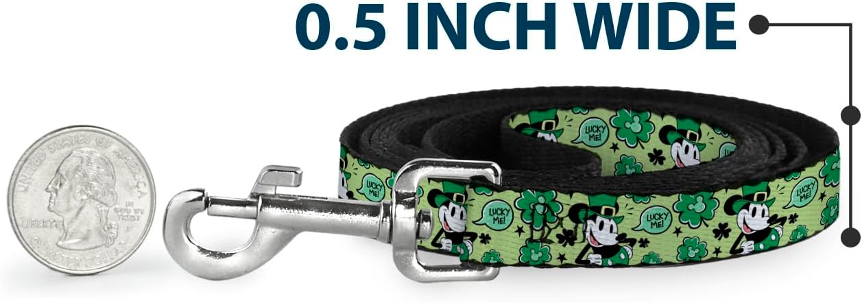 Disney Pet Leash, Dog Leash, Mickey Mouse St Patricks Day Lucky Me Leprechaun Pose Greens, 6 Feet Long 1.5 Inch Wide
