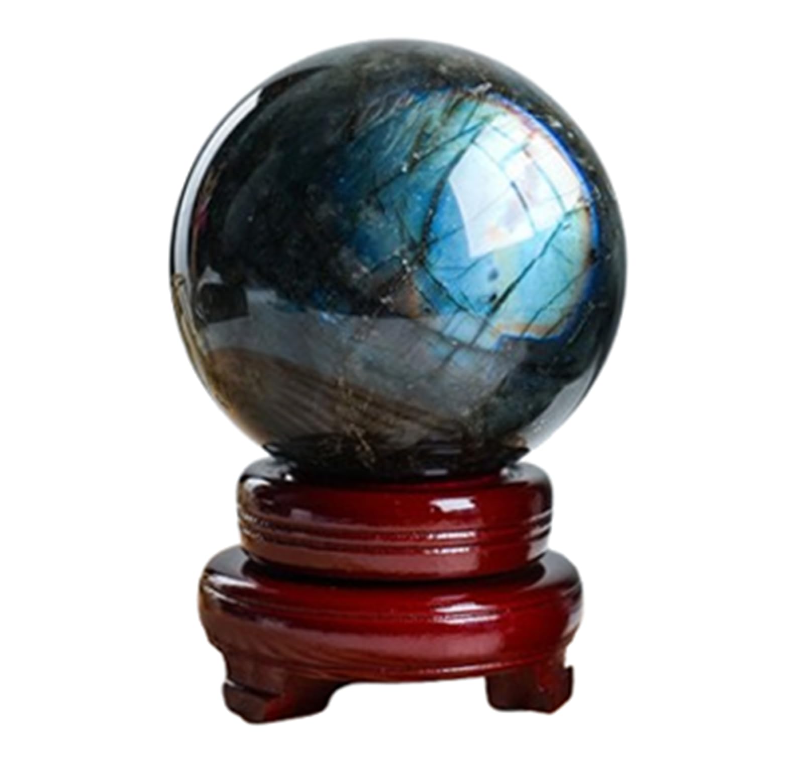 RVBLRDSE 3.14"(8cm), Labradorite Ball Crystal Sphere with Wood Stand, Stone Figurine Home Decor, Gifts for Friends Gemstone Stone