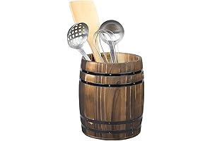 MyGift Vintage Rustic Wine Barrel Kitchen Utensil Holder
