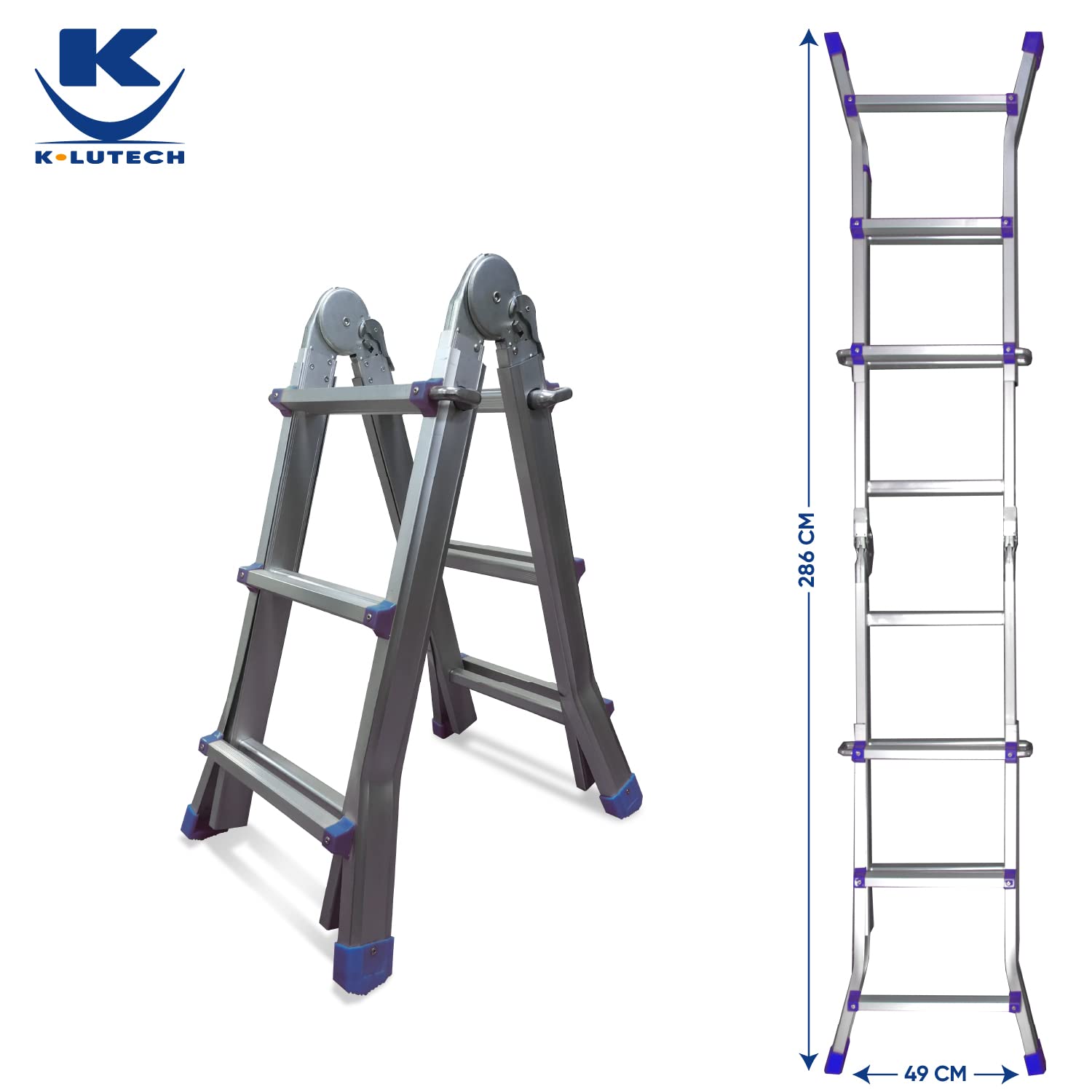 Échelle Télescopique Articulée Mini Géante 4x3 Marches - Multifonction en Aluminium, Hauteur 2,86 m, Charge 150 kg, Certifiée EN131, Compacte et Pliable