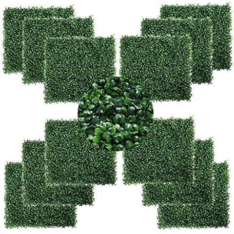 NATGAI 12Pcs Artificial Boxwood Panels UV Protected Faux Grass Wall Greenery Mats for Outdoor Garden Fence Backyard and Indoor Home Wedding Decoration Cover