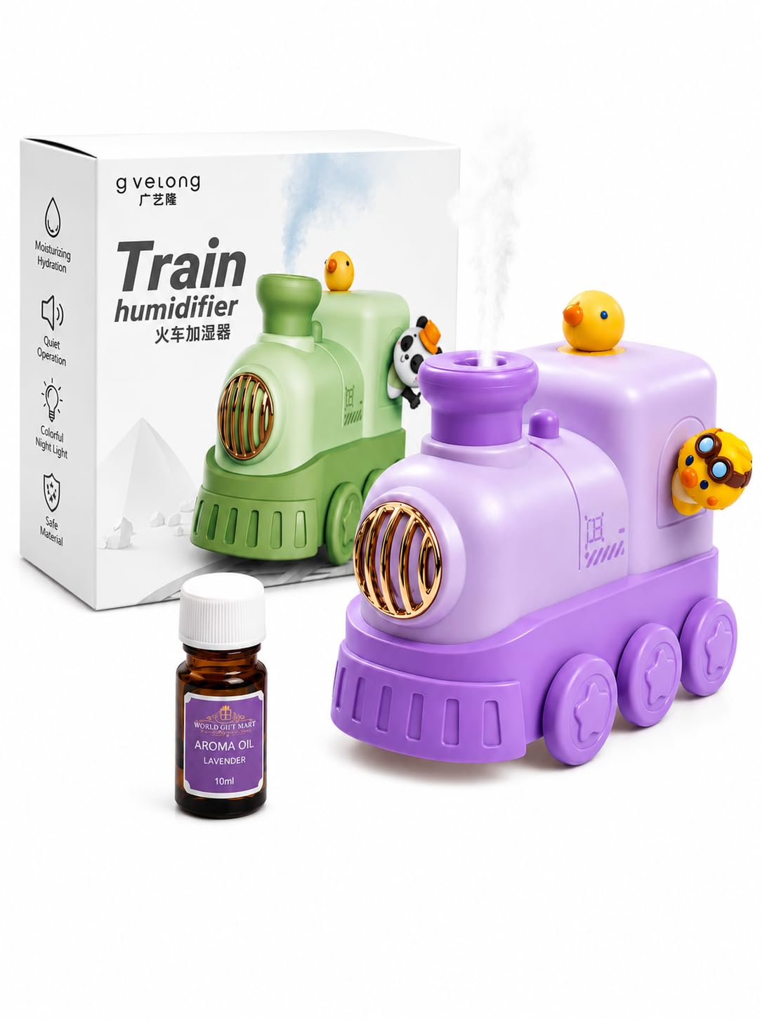 Train Shape Cool Mist Humidifier with Warm Night Light | Portable USB Mini Air Humidifier for Bedroom | Quiet Mist Diffuser, Auto Shut-Off & Multi-Color Cartoon Design (Purple)-image-21