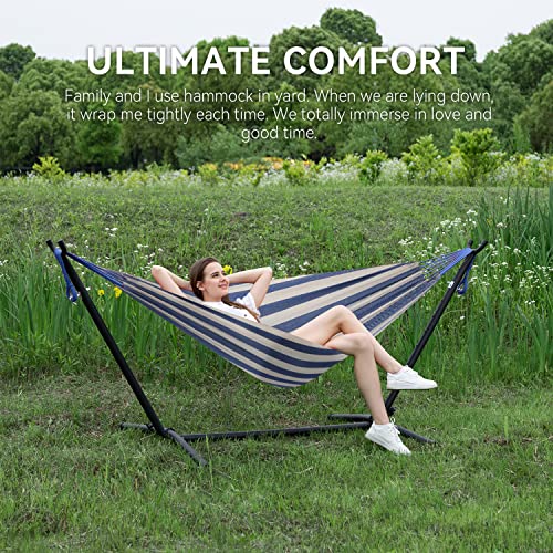 Image of PNAEUT Double Hammocks with Stand for Outside, Portable Space Saving Heavy-Duty Steel Stand for Indoor Outdoor Patio with Carrying Bag, 450 lbs Capacity (Sky)