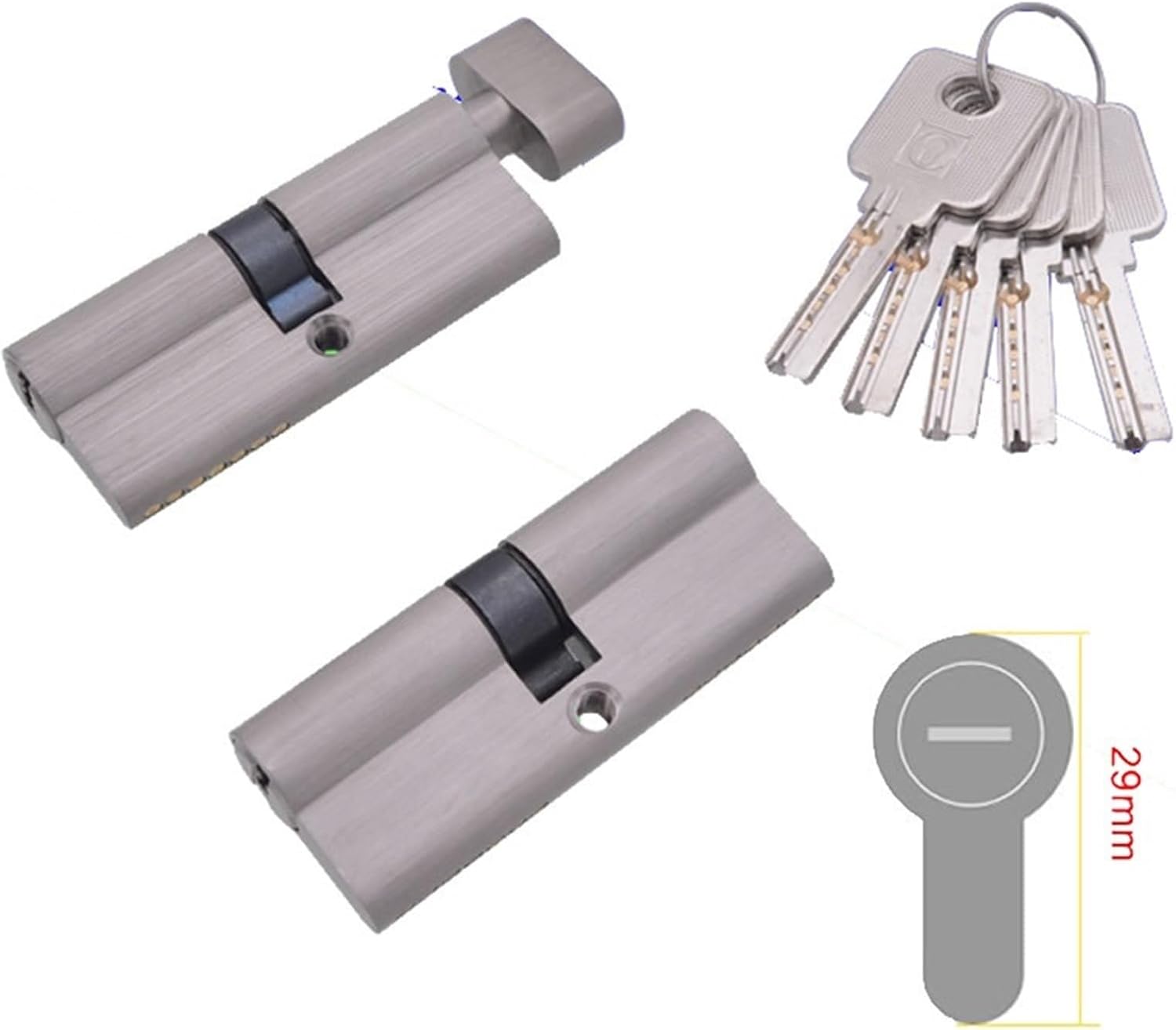 Door Lock Cylinder Cores with 5 Keys Height 29MM One Side Opened Double Sides Opened Interior Door Zinc Alloy Lock Cylinde 1Pcs(Single Open)