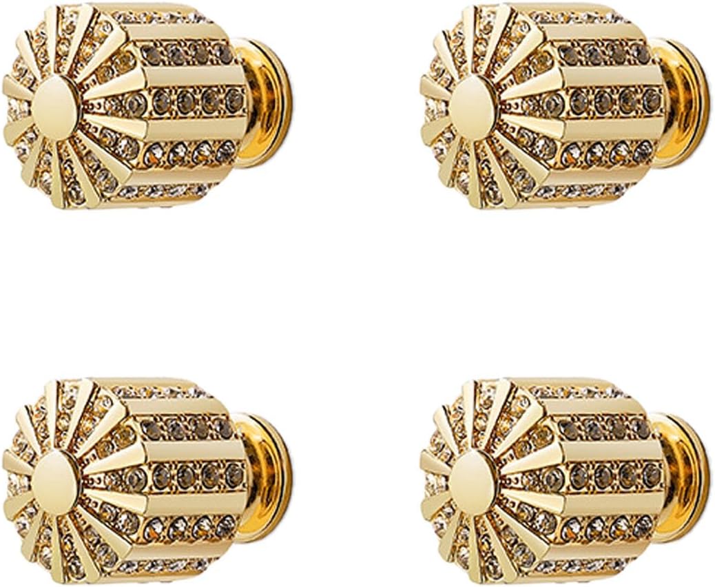 4PCS Rhinestone Knobs, Zinc Alloy High End Fashion Cabinet Knob Rhinestone Drawer Knobs Shiny Cabinet Accessories Wine Cooler Shoe Cabinet Drawer Knobs (Gold - Cylindrical)