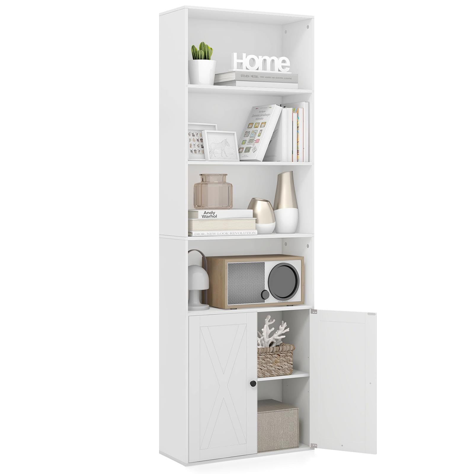 Bibliothèque Cube 11 Compartiments KOMFOTTEU – Étagère à Livres Modulable, Rangement Mural Ou Au Sol, Bois Blanc (74x24x106 Cm)