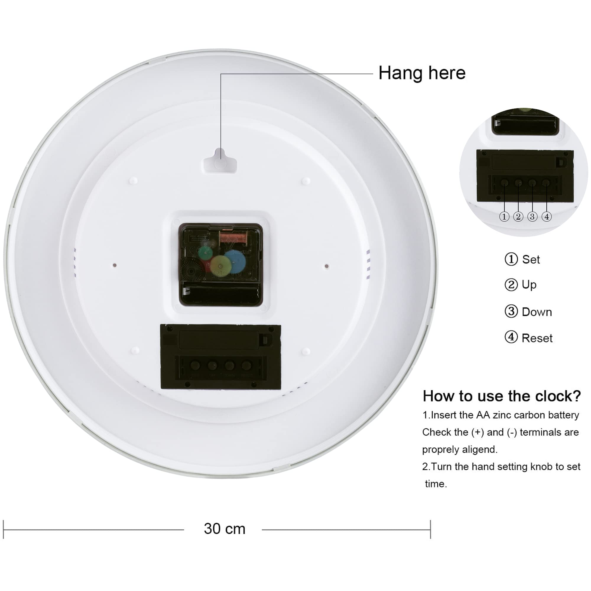 Lafocuse 30cm Orologio da Parete con Digitale LCD Datario e Termometro, Silenzioso Orologio Moderno Verde, senza Ticchettio per Cucina Camera da Letto Soggiorno Ufficio