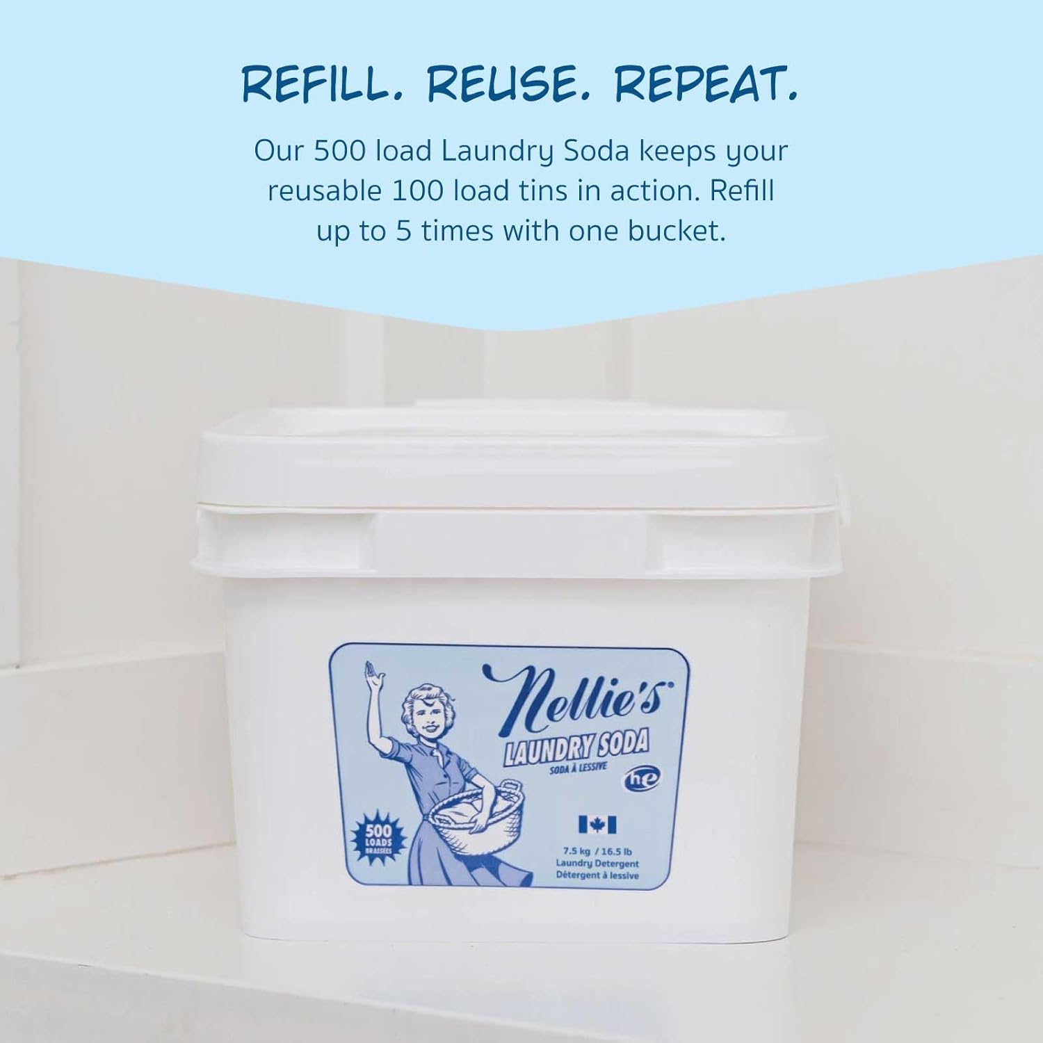 Nellie’s Laundry Soda – Concentrated Powder Detergent – 500 Load Bulk Format – Gentle, Fragrance-Free, Effective on Stains – Compatible with HE & Standard Machines, Septic Safe – Made in Canada