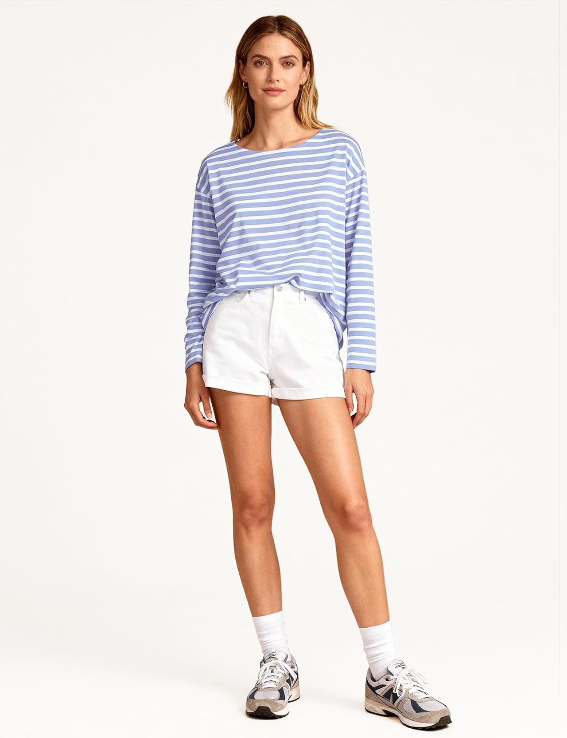 PEHMEA Women's Long Sleeve Striped T-Shirt Cotton Crewneck Top for Women Casual Loose Fit Shirts - Image 5