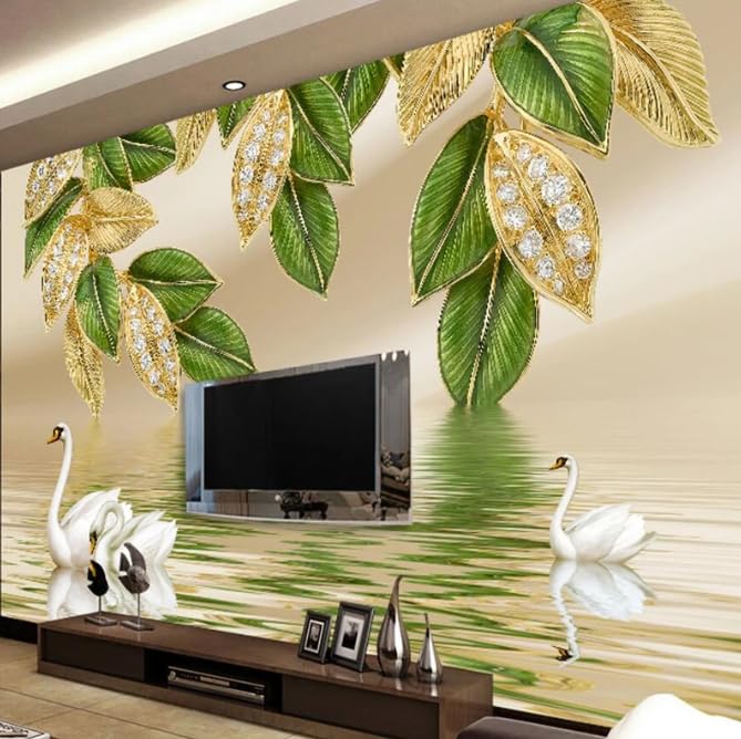 Photo murale 3d feuilles vertes pour retrouver la sérénité 450 cm