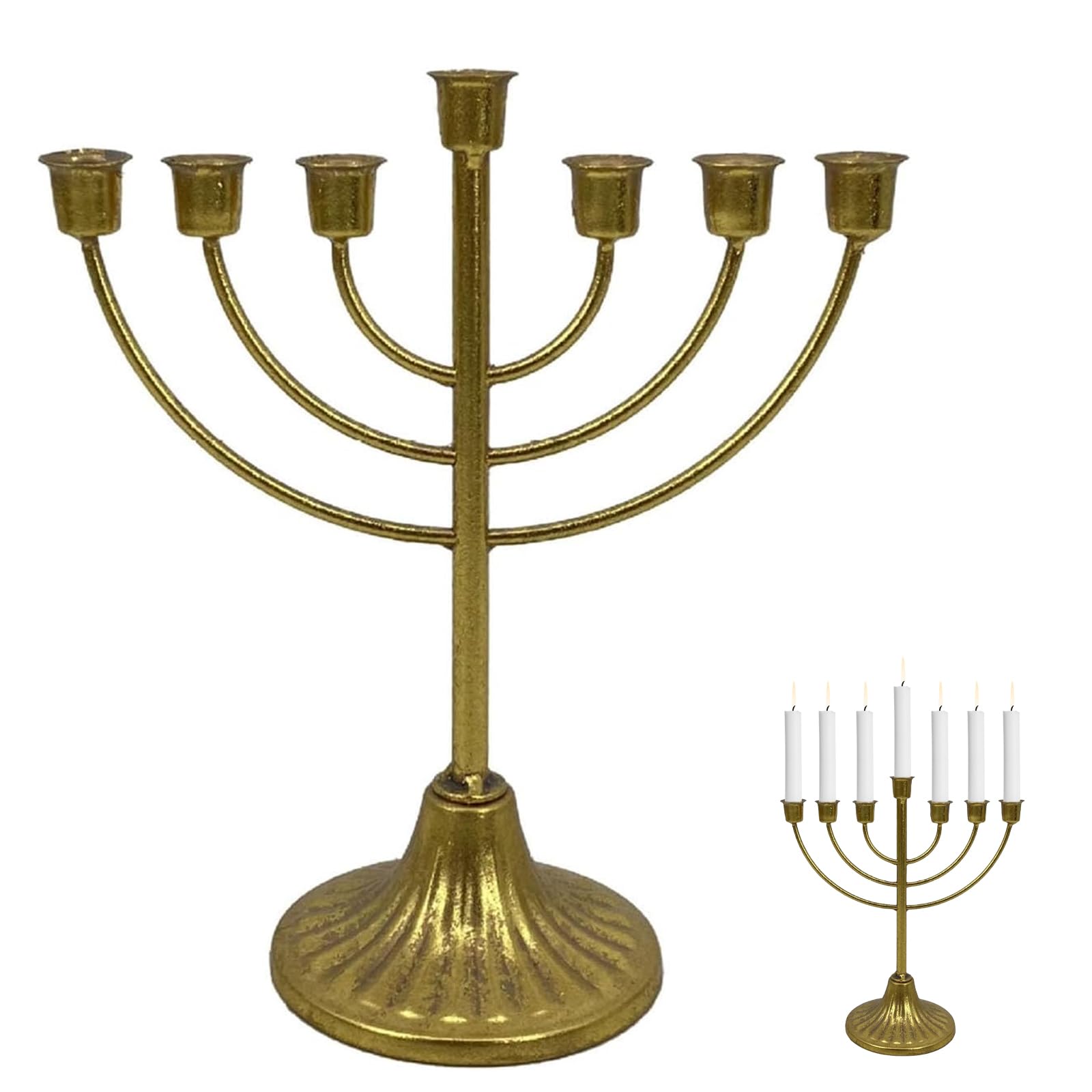 Auroriel Chanukka Menora 7 Heads Silver Plated, Hand Polished, Festive Gift for Jewish Festival of Lights, Jewish Decorations, Leak-Proof Candle Holders, Menoras for Chan