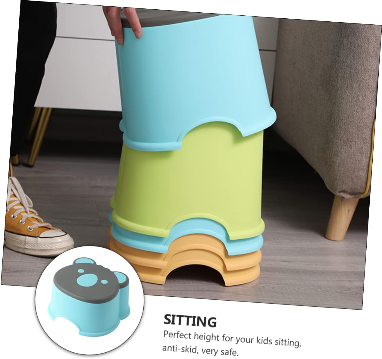 Blue Cartoon Boys and Girls Small Low Stool, PP Plastic Anti Skid Seat