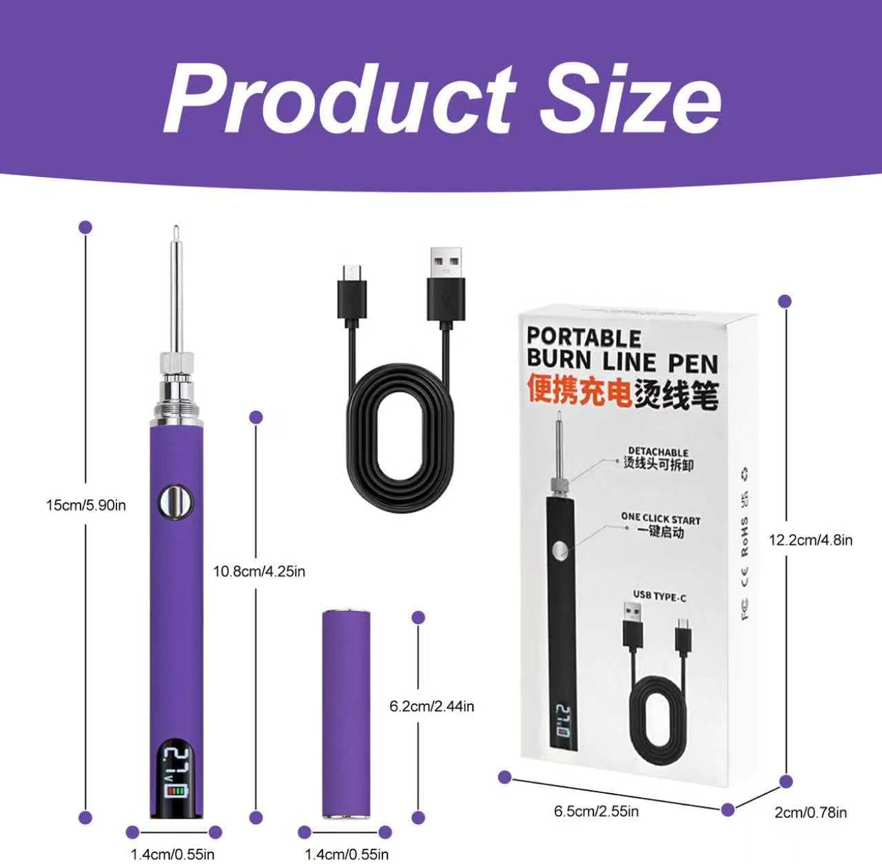 Rechargeable wire burning kit, digital wire burning tool. Suitable for bead stringing, leather craftsmanship, sewing, weaving, wax carving, wood stamping, etc (Purple)