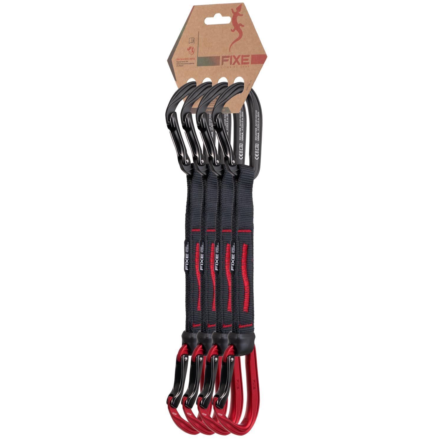 FIXE - Pack 4 Cintas Exprés Picot para Escalada Deportiva, Mosquetones Ligeros con Nariz Cónica, Snagfree y Doble Verruga, Cinta de Poliamida 25 mm, EN 12275