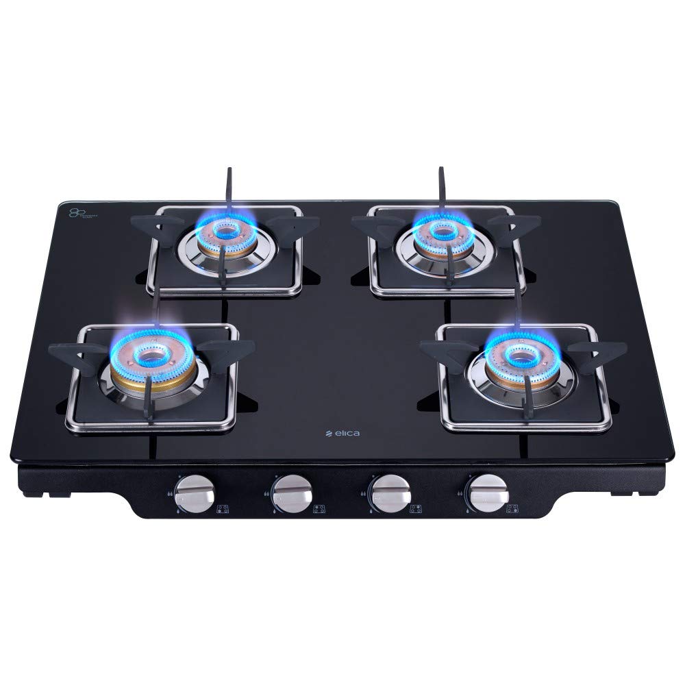 Elica Glass 4 Burner Gas Stove with Square Grid and Forged Brass Burner (Patio 469 BLK SPF Series)-picture-25