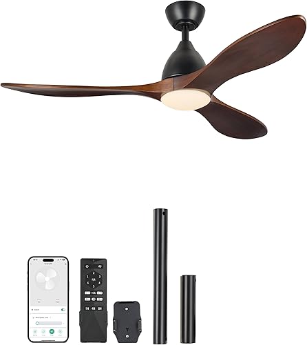 VONLUCE Ventiladores de techo con luces, ventilador de techo para exteriores de 52 pulgadas con control remoto, motor de CC reversible de 6