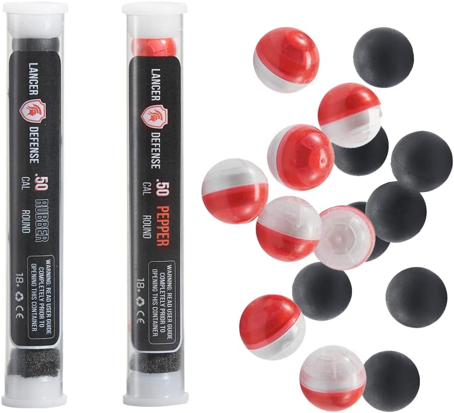 Lancer Tactical Defense Ball 0.50 Cal for Self Defense Includes Pepper Projectile, Rubber Ball, for Use in All Pepper Projectile Launchers in 0.50 Cal, Pack of 7 Each
