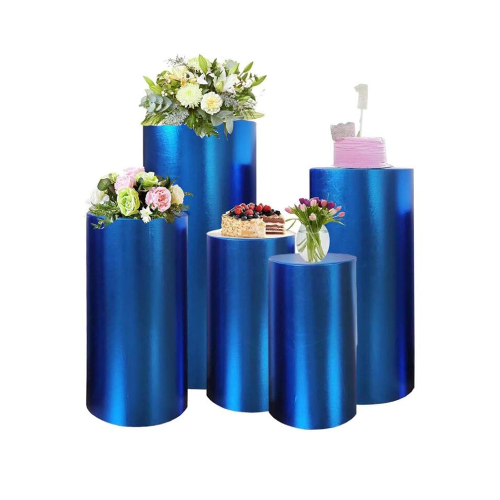 CXGfdghD plinth， Party Cylinder Tables Event Decor, Dessert Table Display Plinth Pillars Slipcovers For Wedding Birthday(Blu,5pcs)
