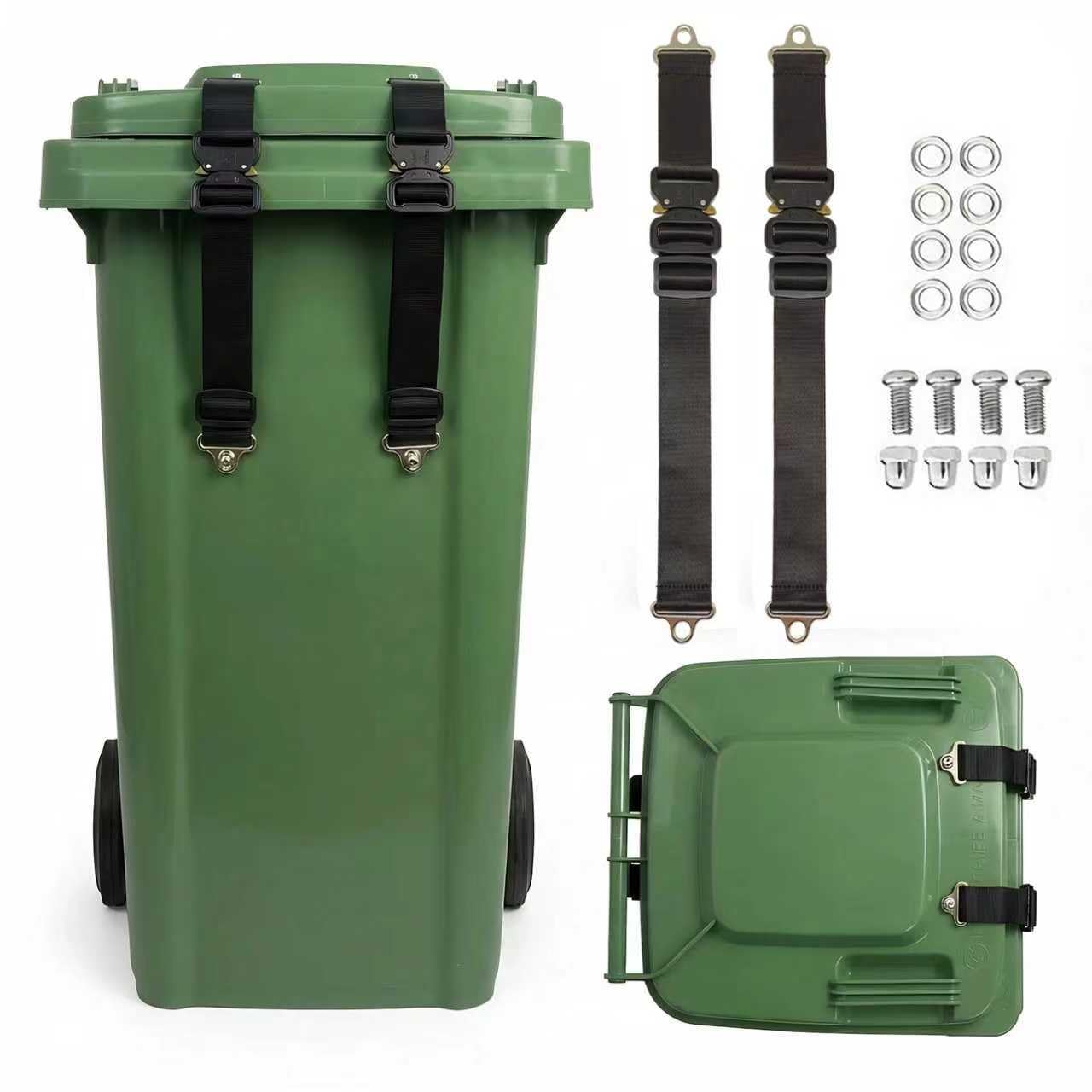 2 Pcs Bear Proof Trash Can Locks, Heavy - Duty Trash Bin Lock, Trash Can Locks for Animals, Trash Can Lid Lock, Secure Lid Lock for Outdoor Indoor Trash Cans to Keep Raccoons Bears Strays Out