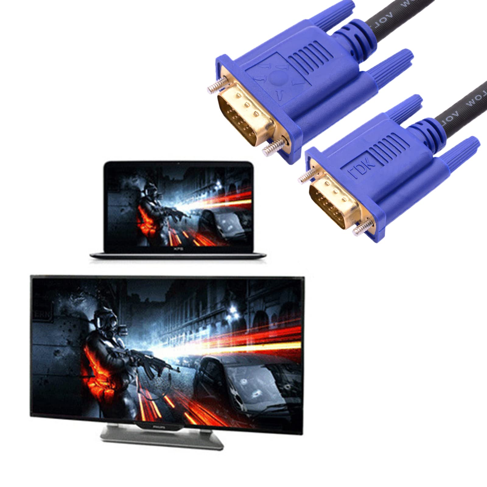 Herfair Cavo VGA per monitor, cavo VGA a VGA per monitor computer, cavo adattatore VGA maschio a VGA maschio, cavo adattatore VGA placcato oro compatibile con proiettori, HDTV, display laptop (15 m)